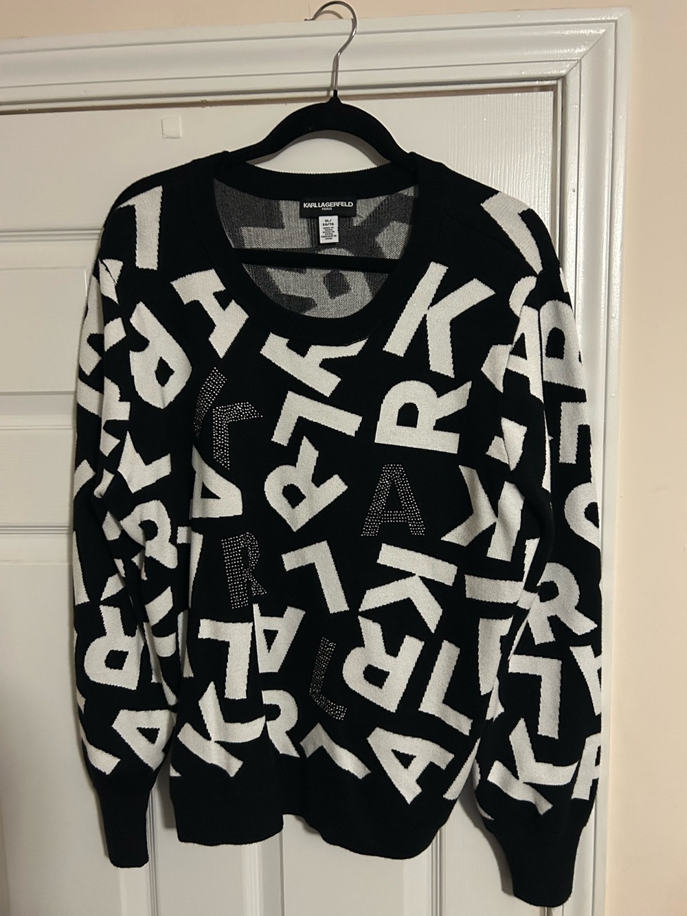 Karl Lagerfeld Black & White Allover Logo Crewneck Sweater